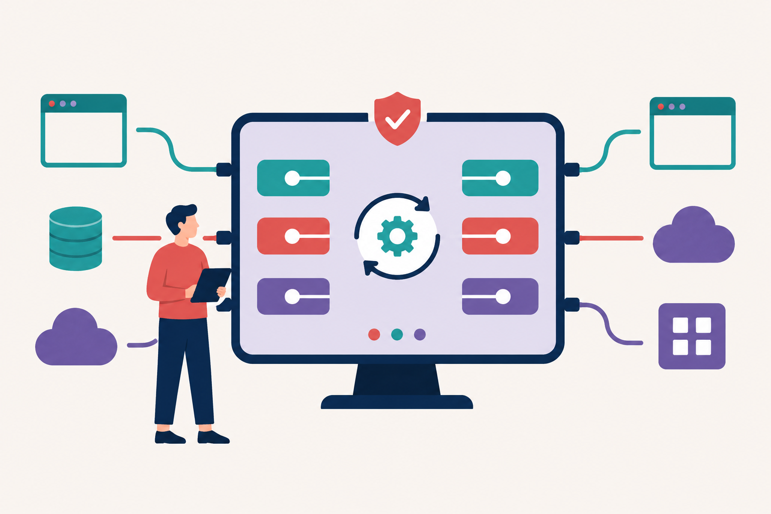 Systems integration and API engineering illustration